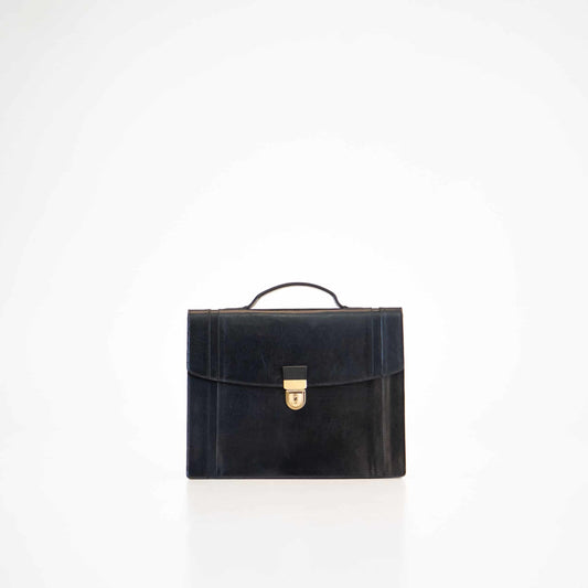 Papillon modern designer black briefcase with top handle and front lock closure