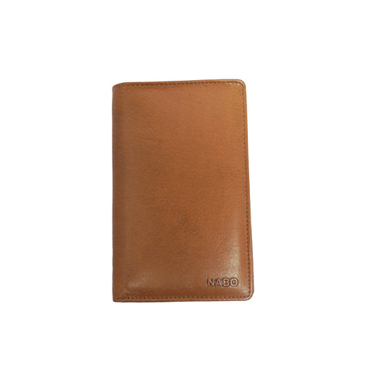 Nabo men’s long leather wallet in brown with embossed logo and smooth finish