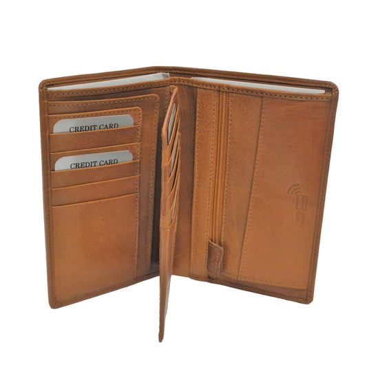 Nabo men’s long leather wallet in brown with multiple card slots and a spacious interior