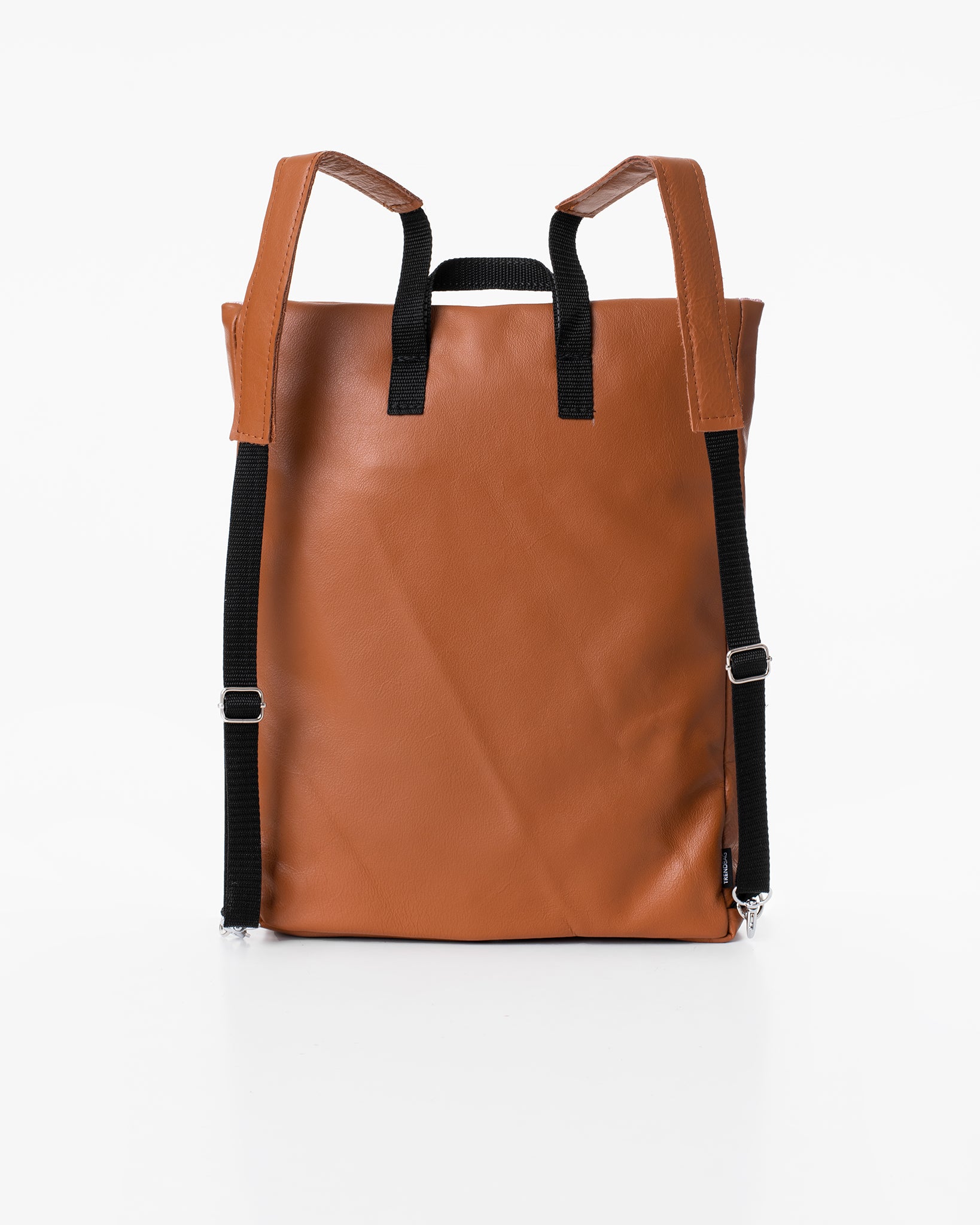 Trendbag peanut leather backpack in brown with black adjustable straps and minimalist design