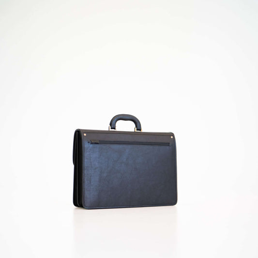 Papillon black professional leather laptop briefcase with top handle and front zippered pocket