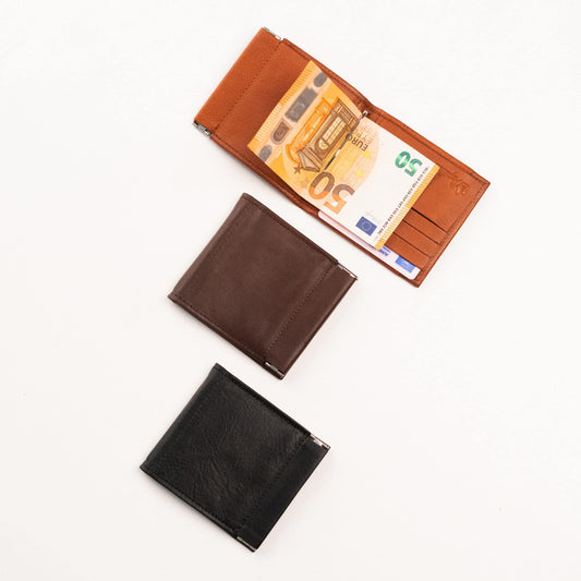 Papillon slim wallet for men in black and brown leather with multiple card slots and cash compartment