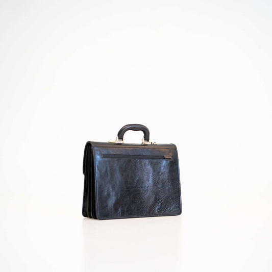 Papillon black leather stylish office briefcase bag with top handle and front zipper pocket