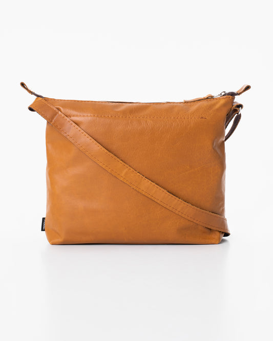 Caramel leather shoulder bag by Trendbag with adjustable strap and minimalist design