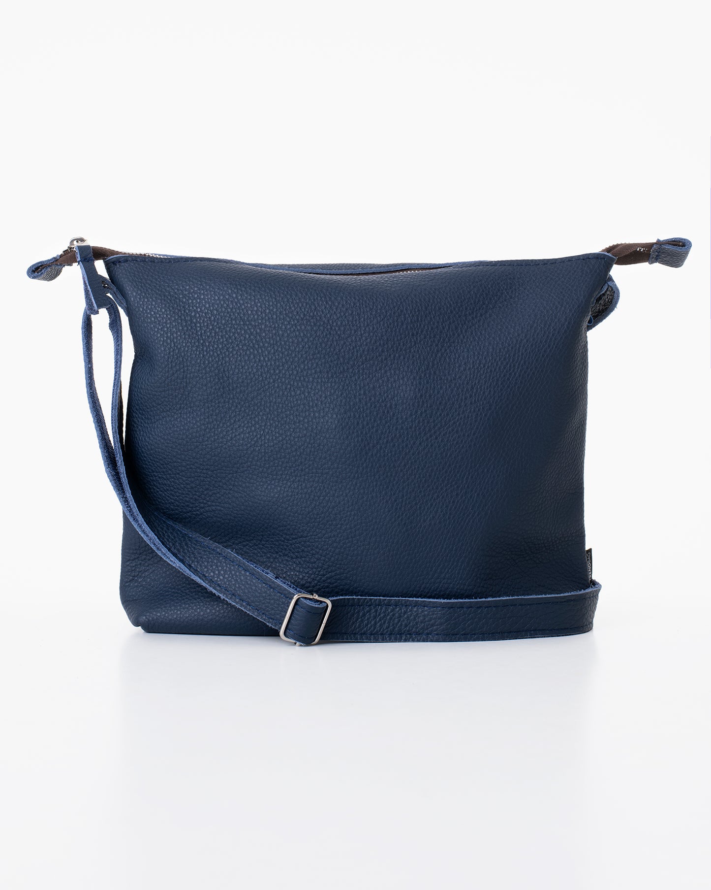 Dark blue leather shoulder bag by Trendbag with adjustable strap and textured finish