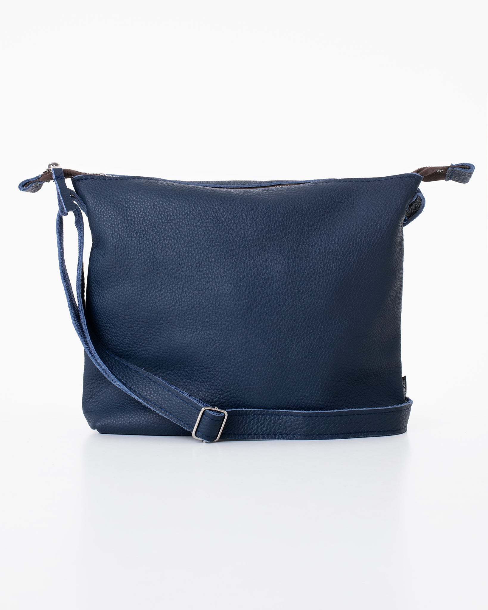 Dark blue leather shoulder bag by Trendbag with adjustable strap and textured finish