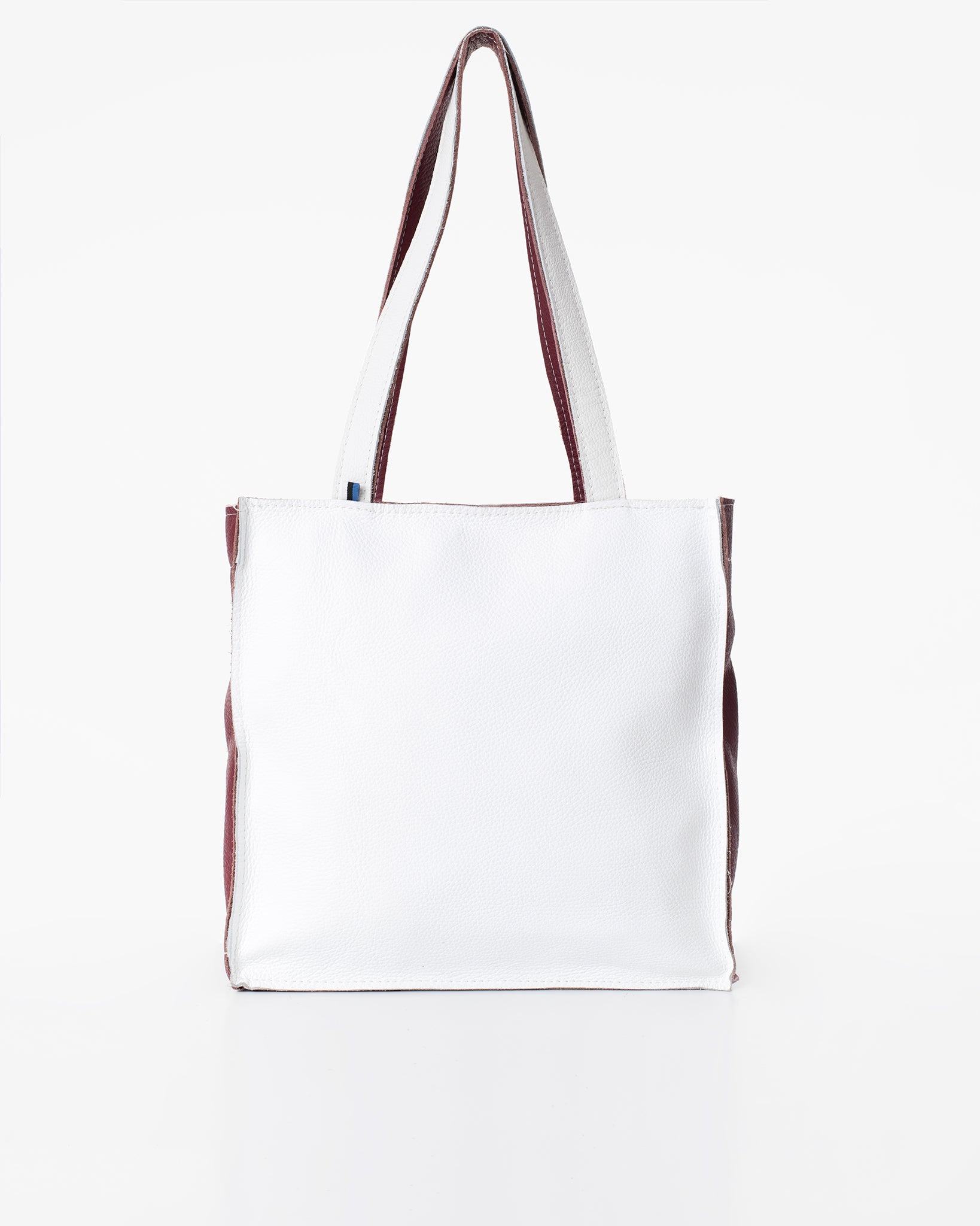 Trendbag white leather tote bag with brown trim and long shoulder straps for daily use