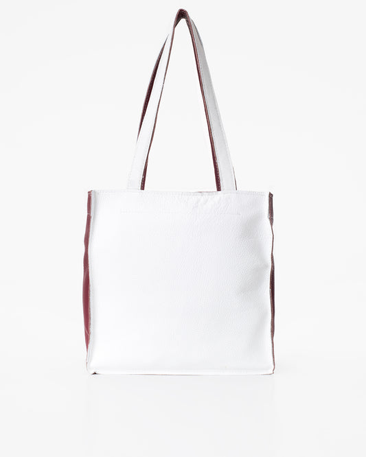 Trendbag white leather tote bag with minimalist design and long handles for everyday use